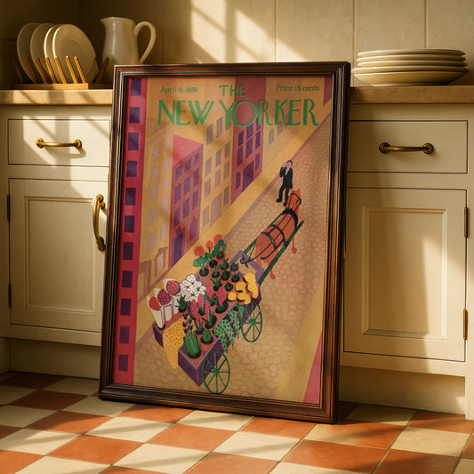 New Yorker 1926 Cover Poster, Vintage Flower Cart Art, Art Deco New York Wall Print