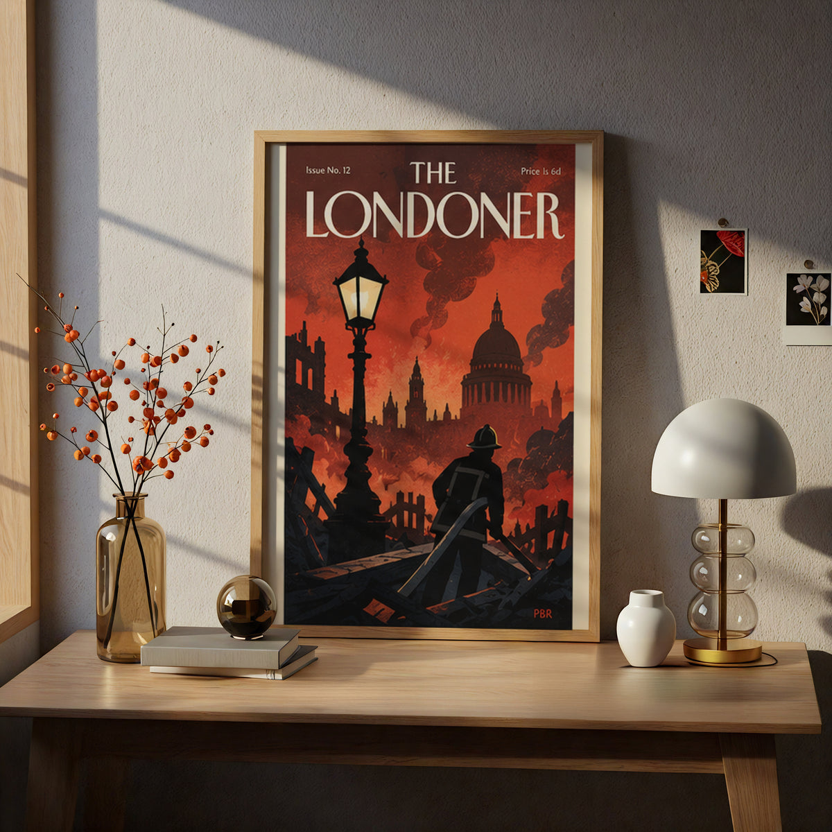 London Fire Poster, Vintage Magazine Cover Wall Art, Firefighter St Paul's Skyline Art Print