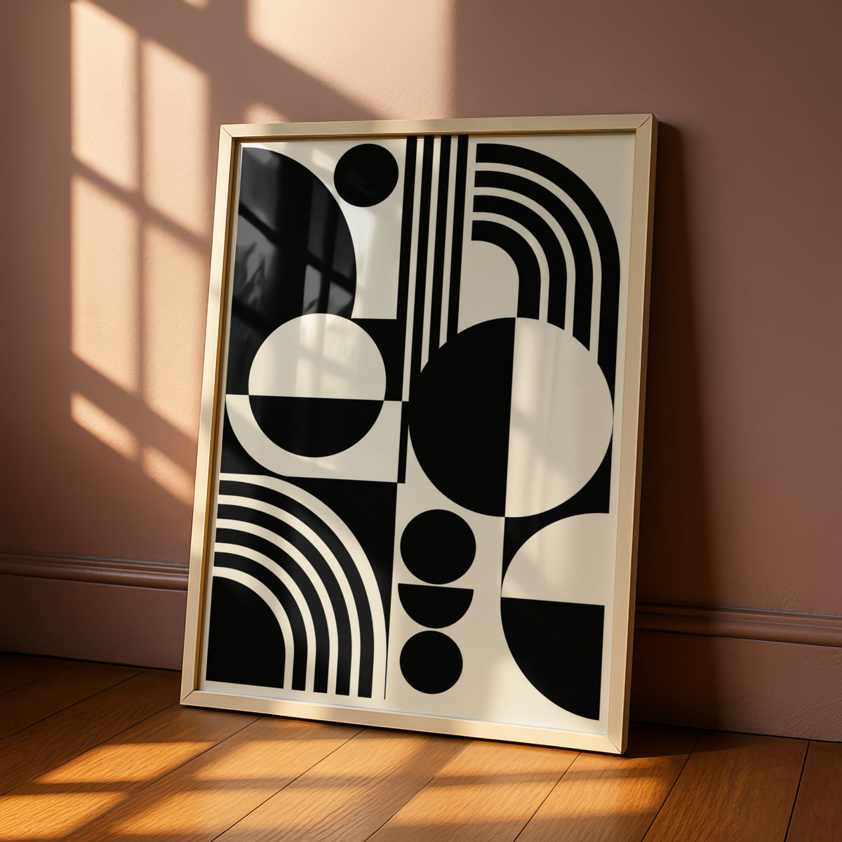 Monochrome Geometric Abstract Print, Black and White Bauhaus Poster, Modern Wall Art