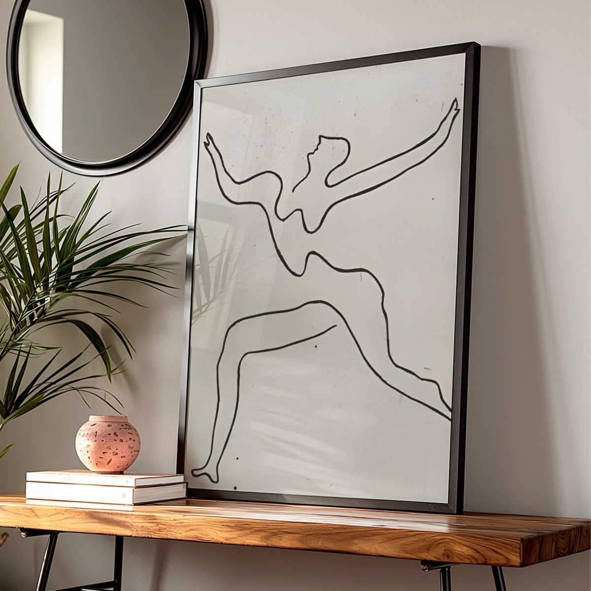 Dancing Figure Line Art, Monochrome Wall Art, Minimalist Print, Modern Black White Poster