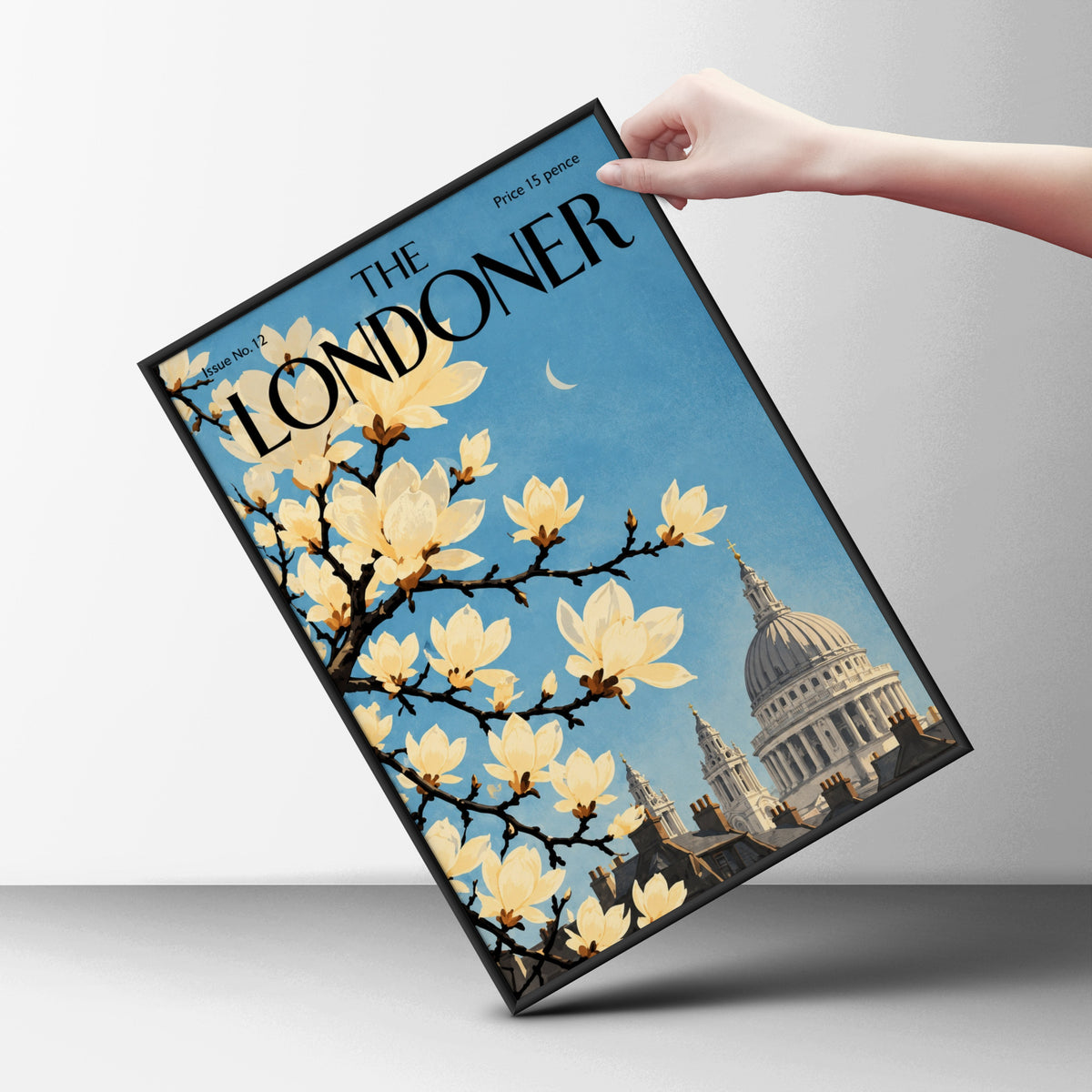 London Magnolia Blossom Poster, St Paul's Cathedral Wall Art, Vintage Magazine Cover Print