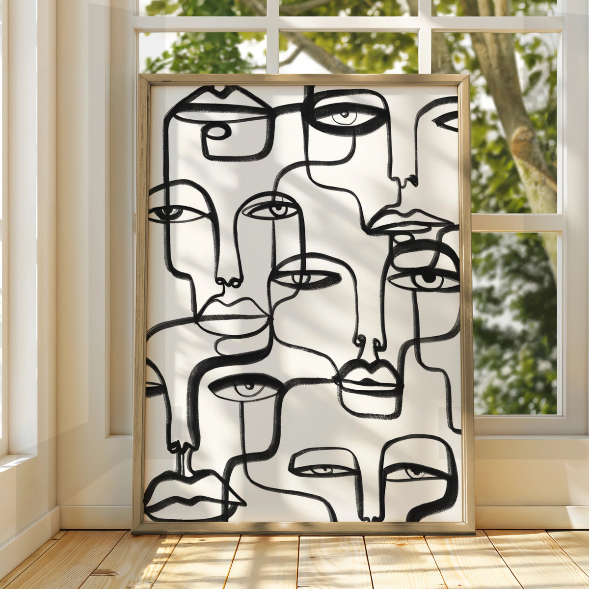 Abstract Faces Line Art, Black and White Poster, Monochrome Wall Art, Modern Minimalist Print