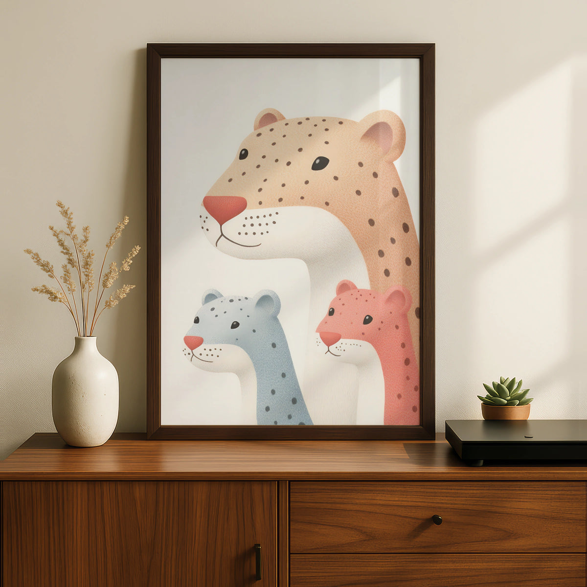 Leopard Family Nursery Wall Art, Cute Cheetah Cubs Print, Safari Baby Room Poster