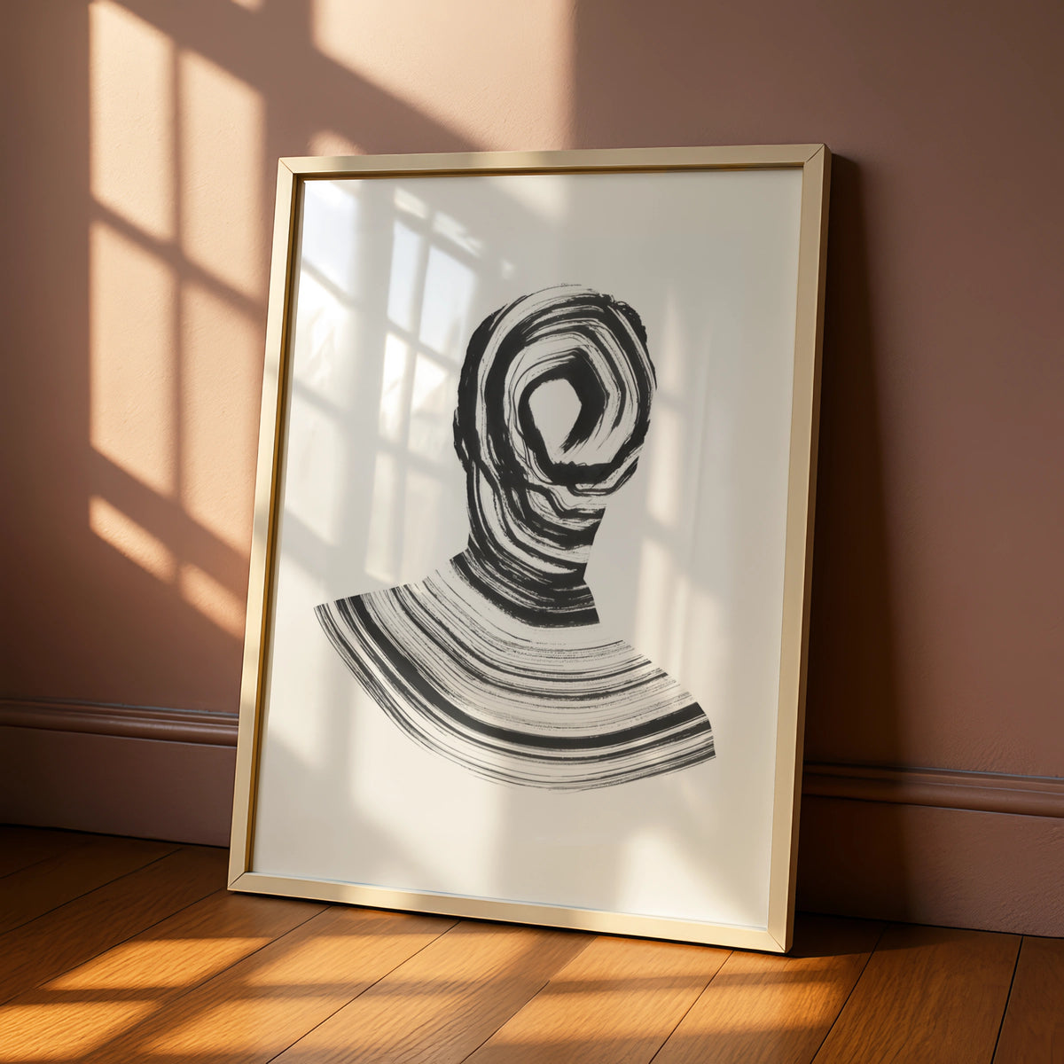 Abstract Figure Monochrome Wall Art, Black and White Swirl Portrait Minimalist Print
