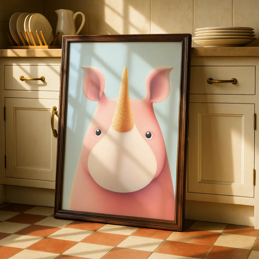 Cute Rhino Nursery Wall Art, Pink Unicorn Rhino Print, Children's Poster, Kids Room Decor