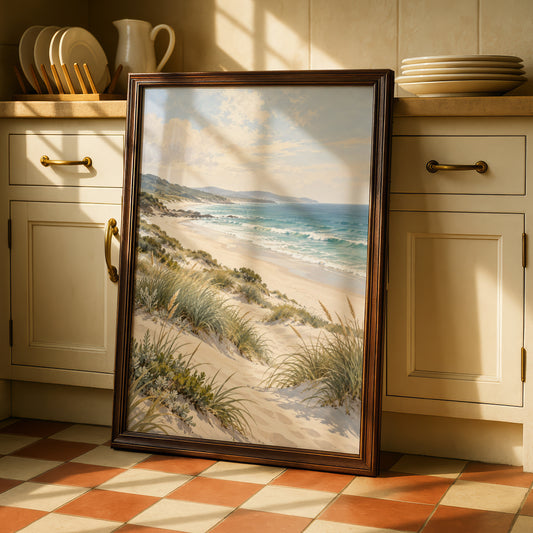 Australian Beach Dunes Print, Coastal Wall Art, Teal Ocean Landscape Poster, Gallery Wall