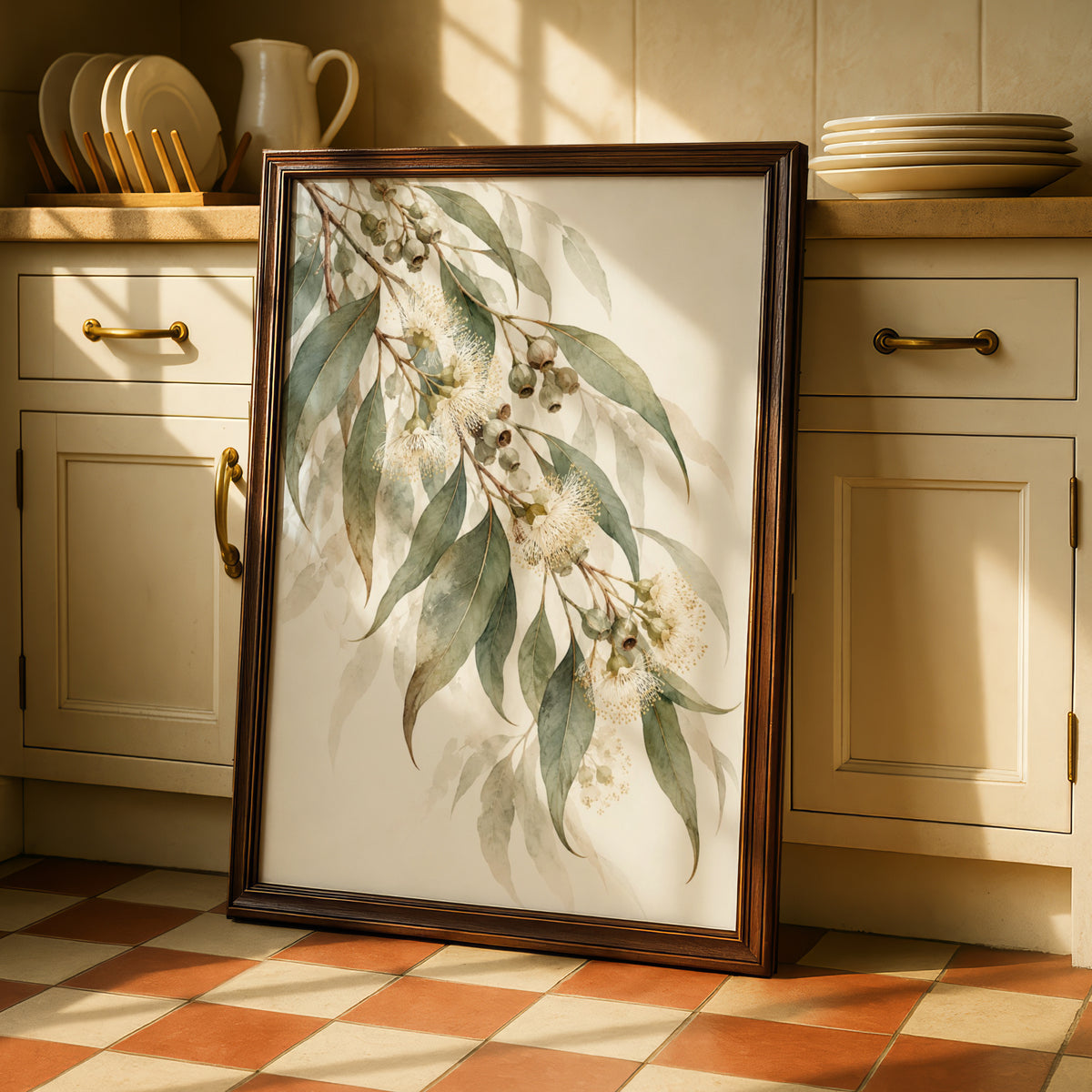 Eucalyptus Blossom Print, Australian Botanical Wall Art, Watercolour Gum Leaves Poster
