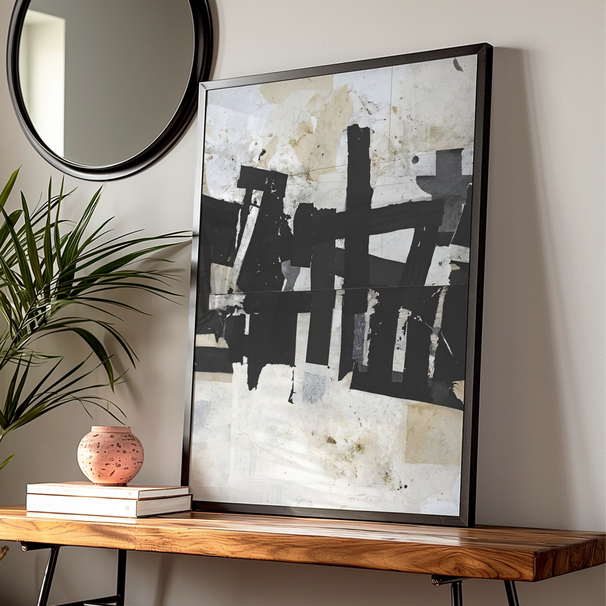 Abstract Monochrome Collage Print, Black and White Poster, Modern Wall Art