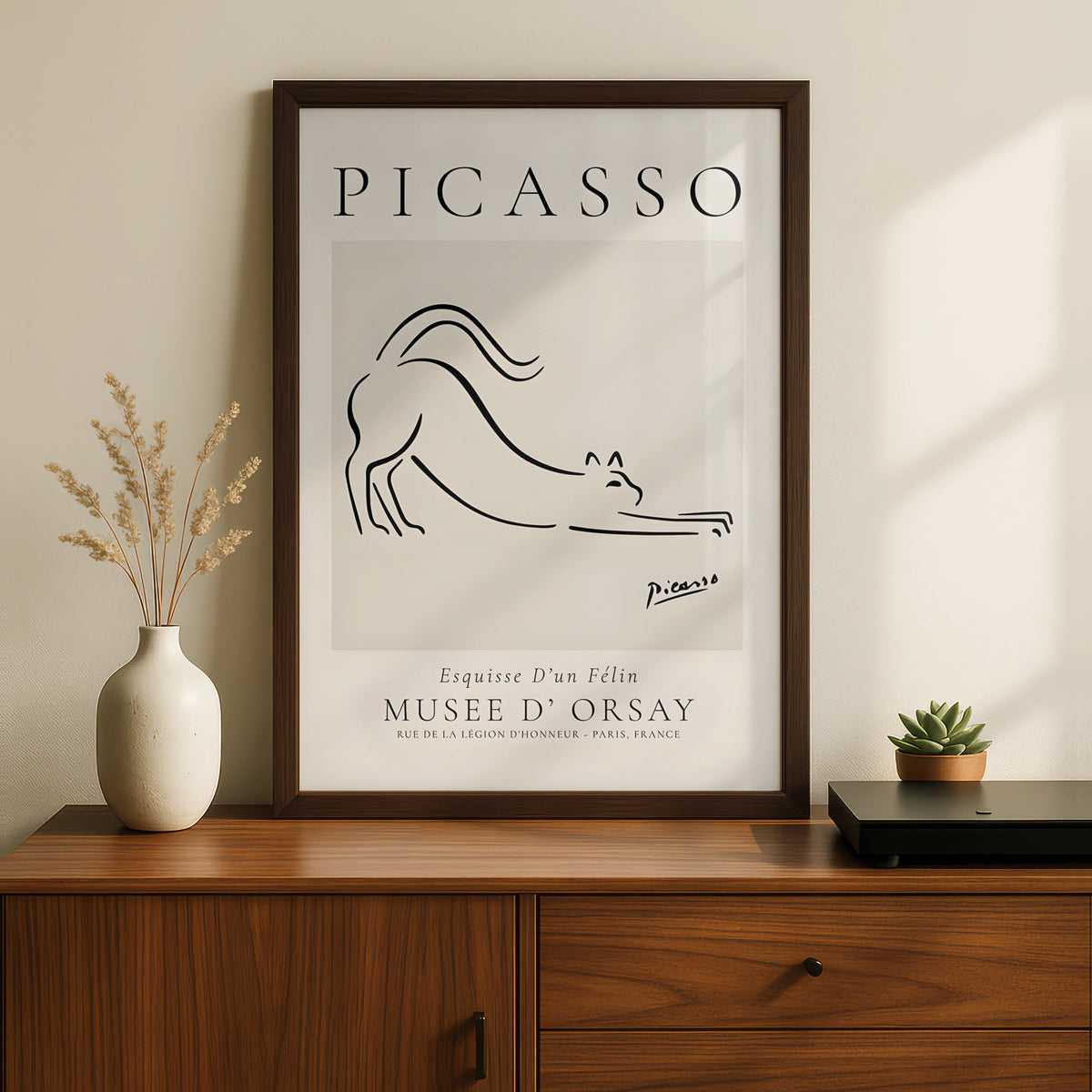 Picasso Cat Line Drawing, Esquisse D'un Felin, Monochrome Wall Art, Minimalist Print