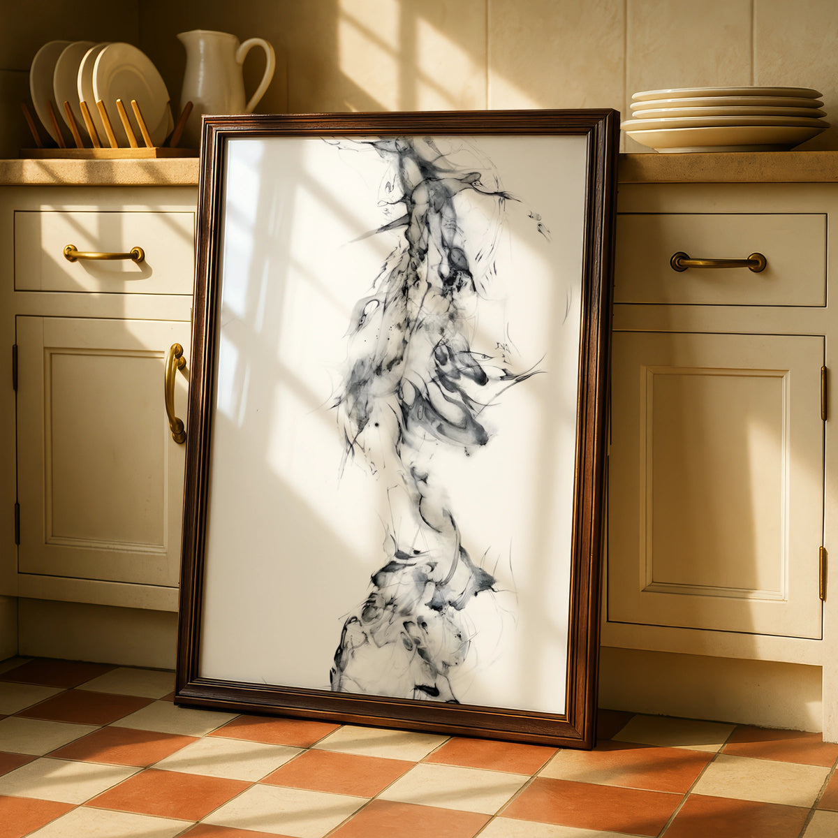 Abstract Ink Flow Monochrome Wall Art, Black and White Poster, Minimalist Print
