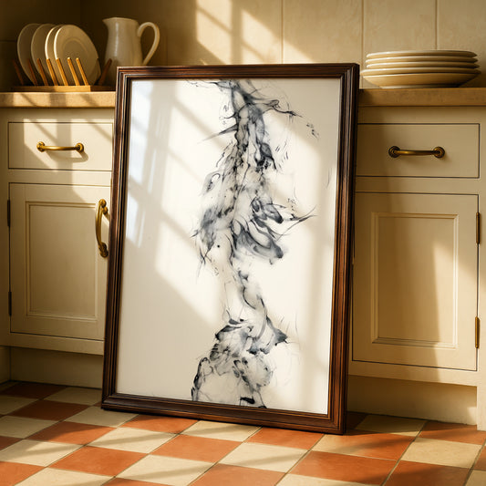 Abstract Ink Flow Monochrome Wall Art, Black and White Poster, Minimalist Print