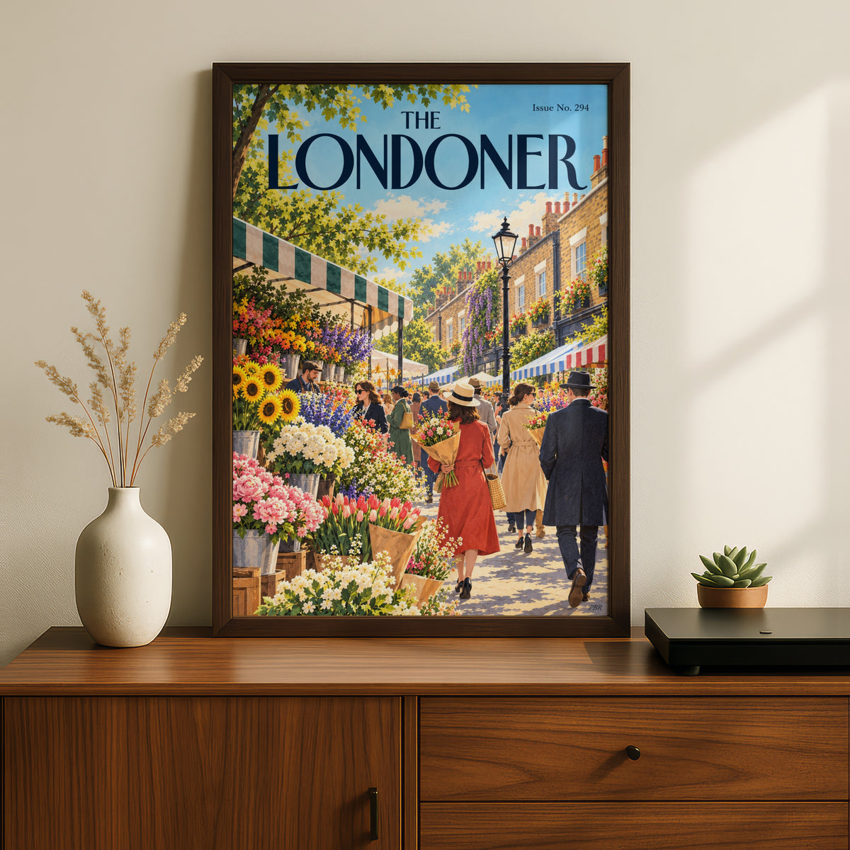 The Londoner Flower Market Poster, London Street Scene Wall Art, Spring Floral Magazine Cover Print
