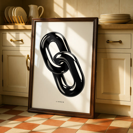Linked Chain Monochrome Wall Art, Black and White Poster, Minimalist Modern Print