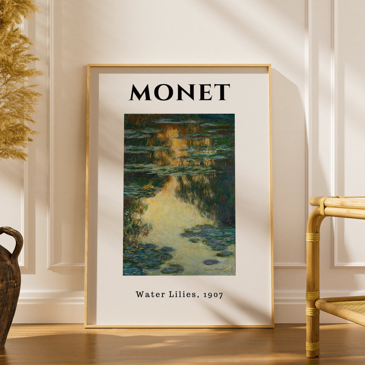 Monet Golden Teal Water Lilies 1907 Wall Art Print, Impressionist Botanical Poster — Digital Download