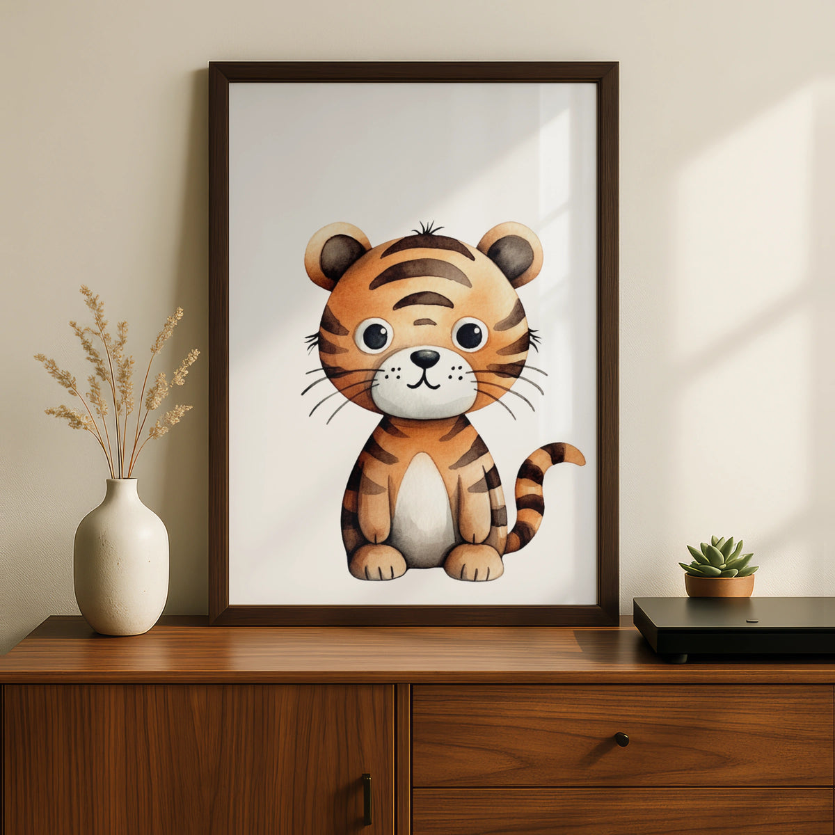 Cute Tiger Nursery Wall Art, Baby Animal Poster, Kids Room Watercolour Print, Safari Decor