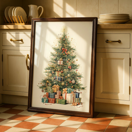 Christmas Tree Poster, Vintage Festive Wall Art, Holiday Gifts Print, Xmas Home Decor