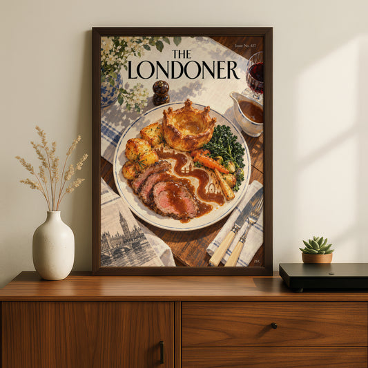 London Sunday Roast Poster, British Food Wall Art, Kitchen Art Print, Dining Room Decor