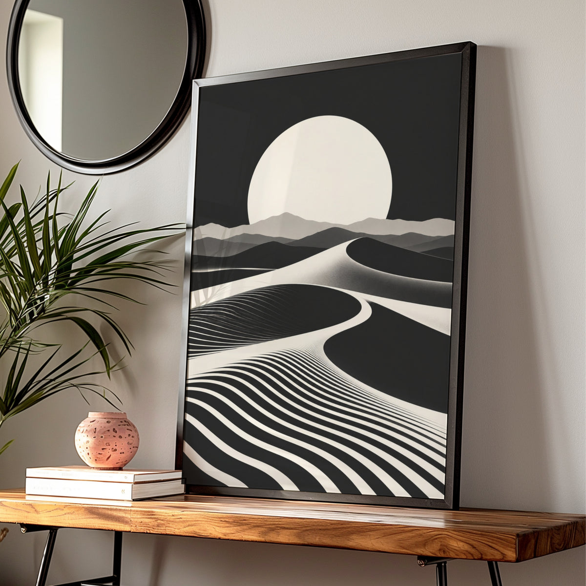 Desert Dunes Monochrome Wall Art, Black and White Landscape Poster, Minimalist Print