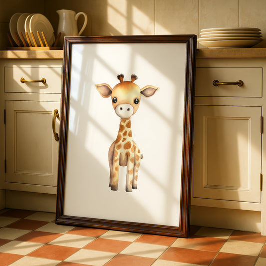 Baby Giraffe Nursery Wall Art, Cute Safari Animal Poster, Kids Room Watercolour Print