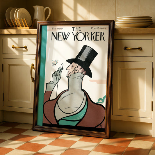 New Yorker Cover Feb 1926 Poster, Vintage Top Hat Dandy Art, Art Deco Wall Print
