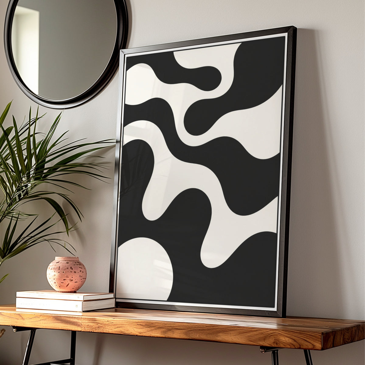 Abstract Fluid Shapes Print, Monochrome Wall Art, Black and White Poster, Modern Decor