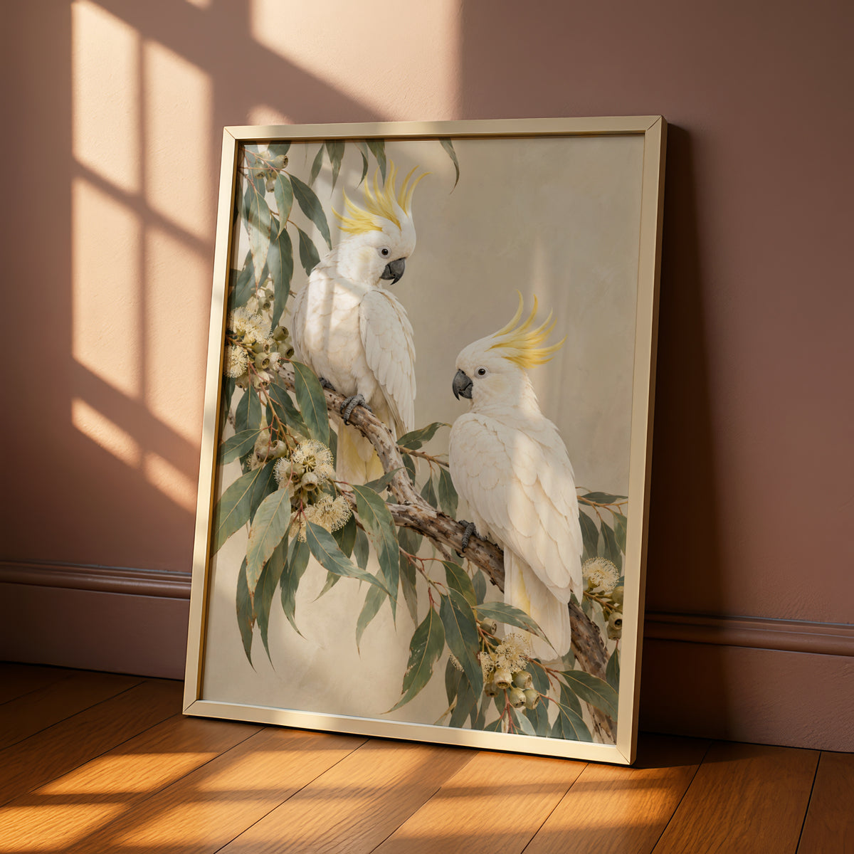 Sulphur-Crested Cockatoo Print, Australian Bird Wall Art, Eucalyptus Botanical Poster