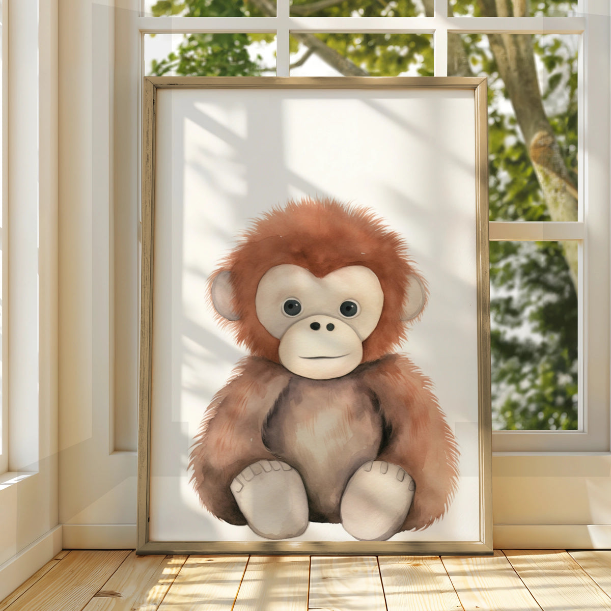 Baby Monkey Nursery Wall Art, Cute Orangutan Poster, Safari Animal Print for Kids Room