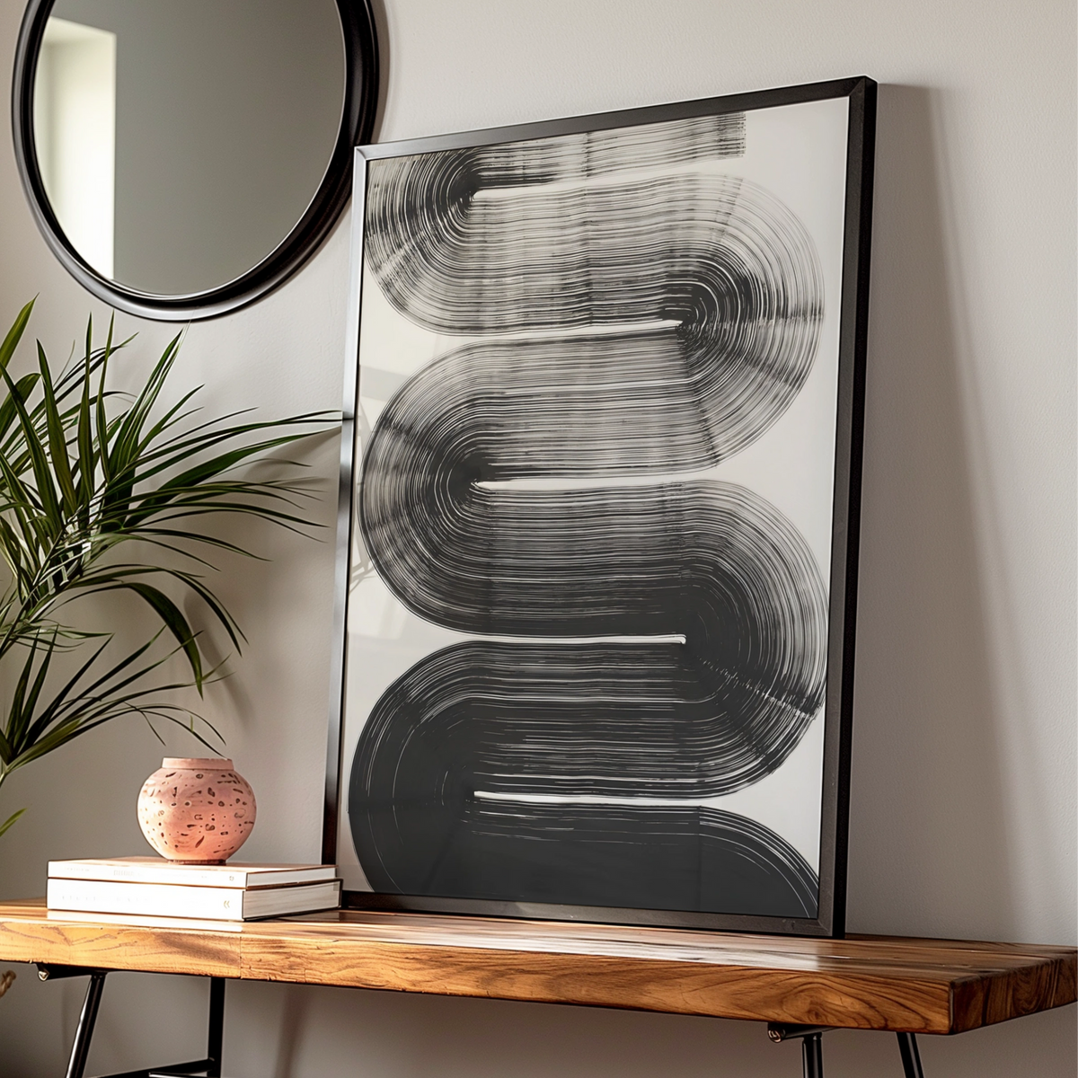 Abstract Brushstroke Wave Print, Monochrome Wall Art, Black and White Minimalist Poster