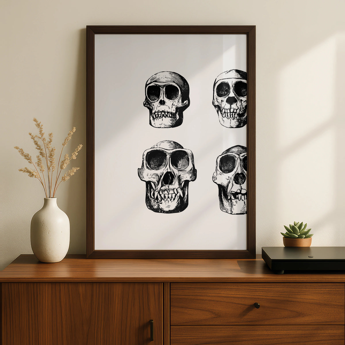 Halloween Skull Poster, Gothic Skeleton Wall Art, Black White Skull Print, Dark Spooky Decor