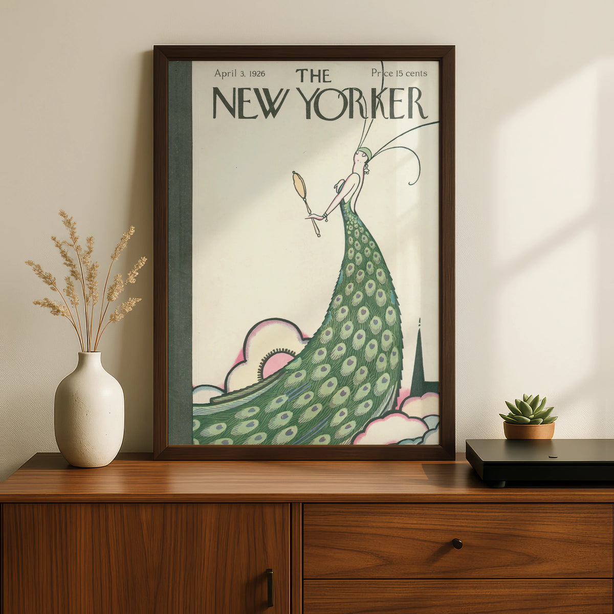 Art Deco Peacock Lady Poster, Vintage Editorial Wall Art wall art print
