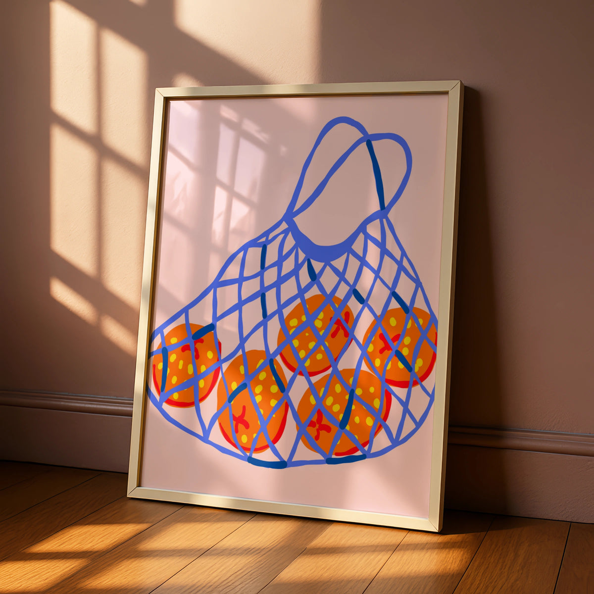 Maximalist Fruit Poster, Bold Orange Net Bag Print, Colourful Kitchen Wall Art Decor