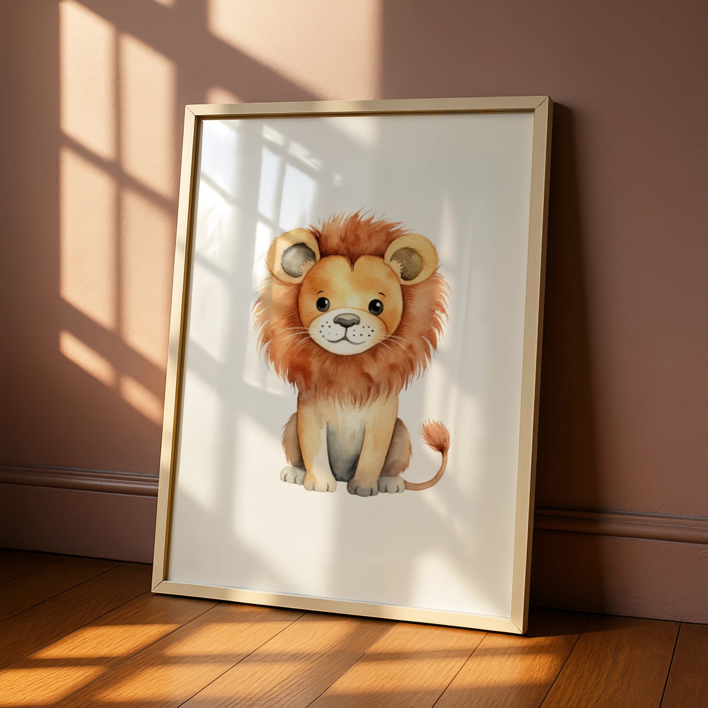 Cute Lion Nursery Wall Art, Watercolour Safari Animal Print, Kids Room Poster