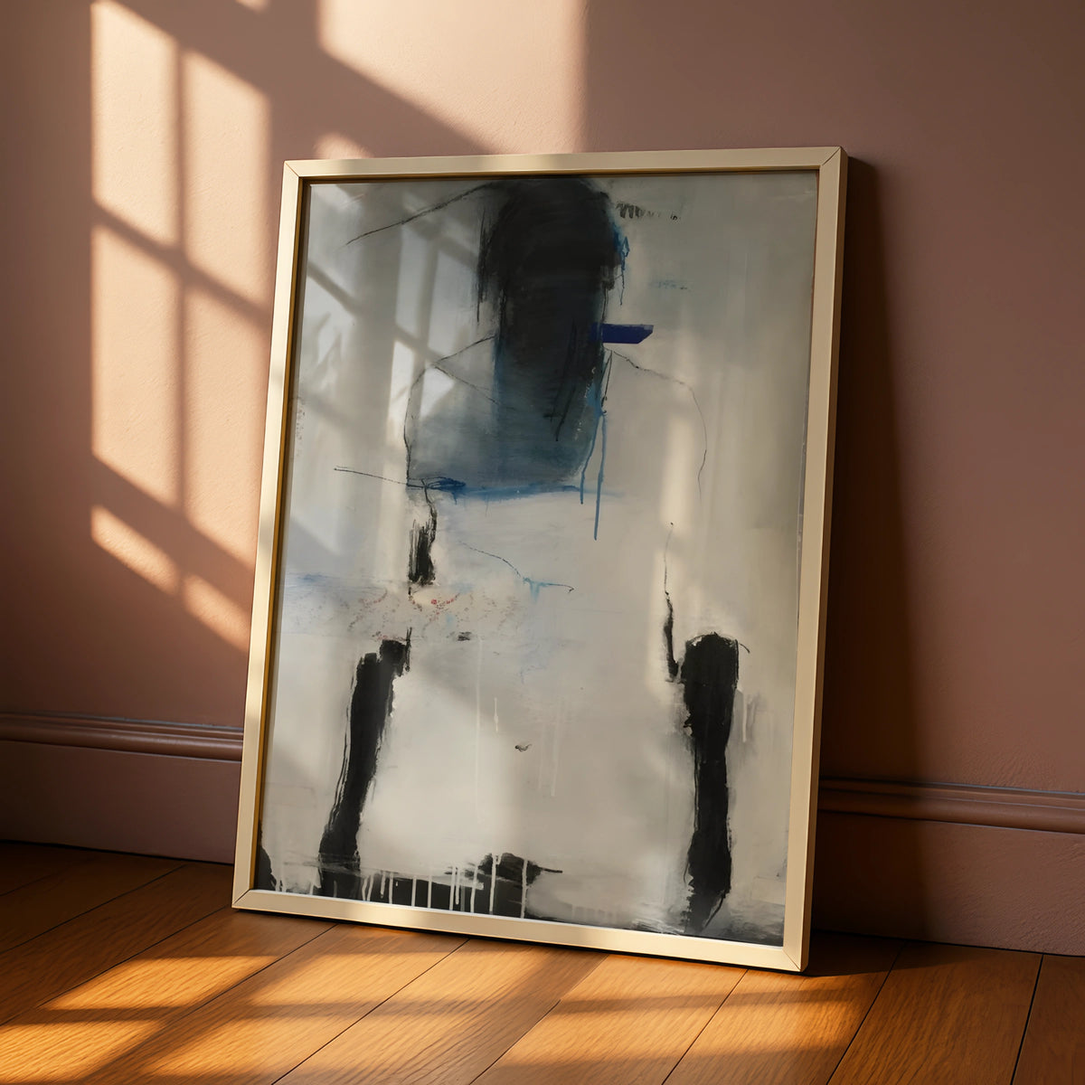 Abstract Figure Print, Monochrome Wall Art, Black White Blue Contemporary Poster, Modern Gallery