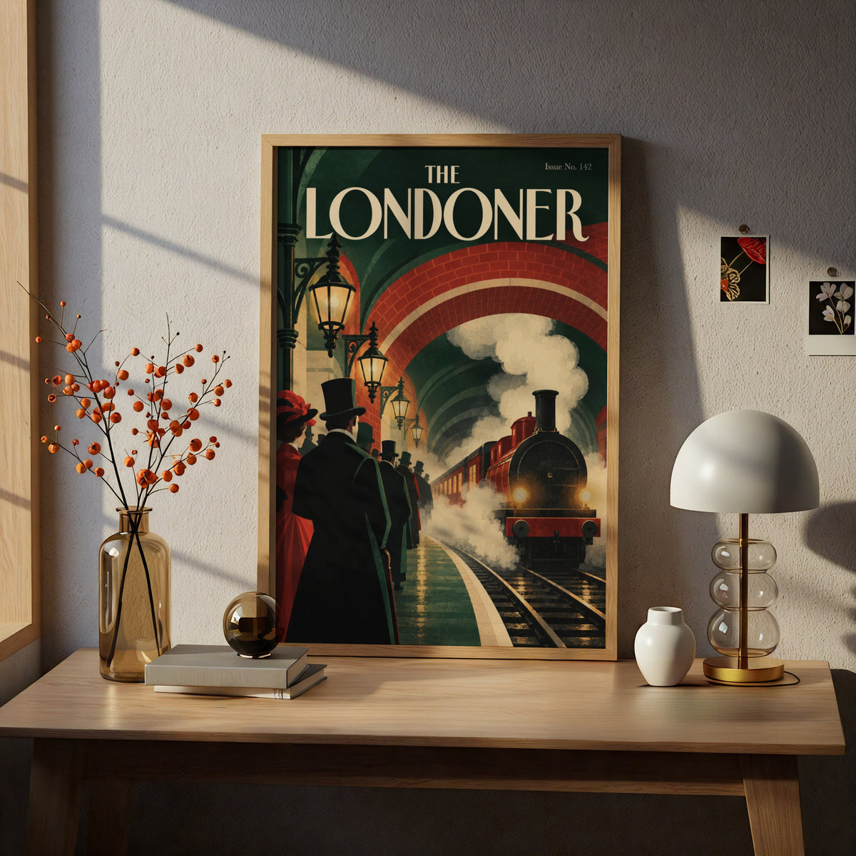 Vintage London Steam Train Poster, Victorian Railway Station Wall Art, Retro Travel Art Print