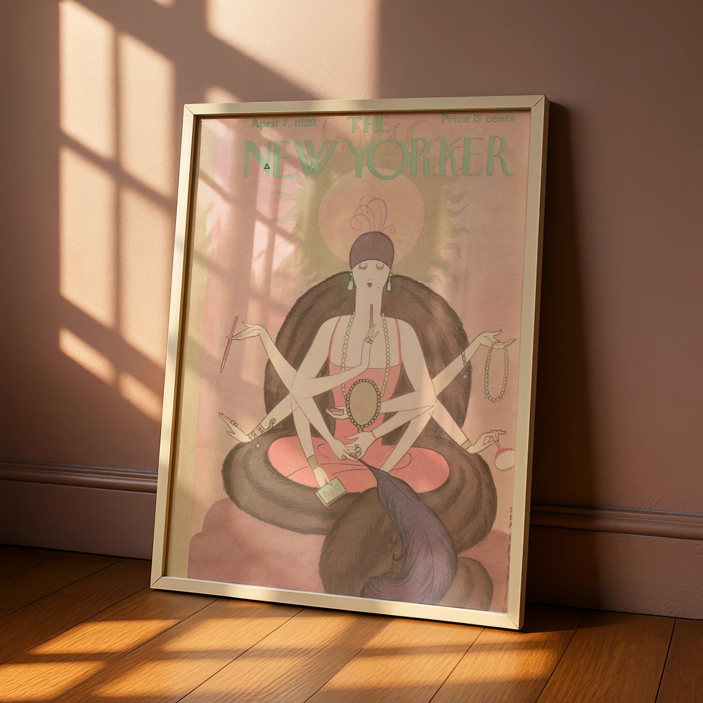 The New Yorker April 1928 Cover Poster, Art Deco Lady, Vintage Pink Wall Art Print