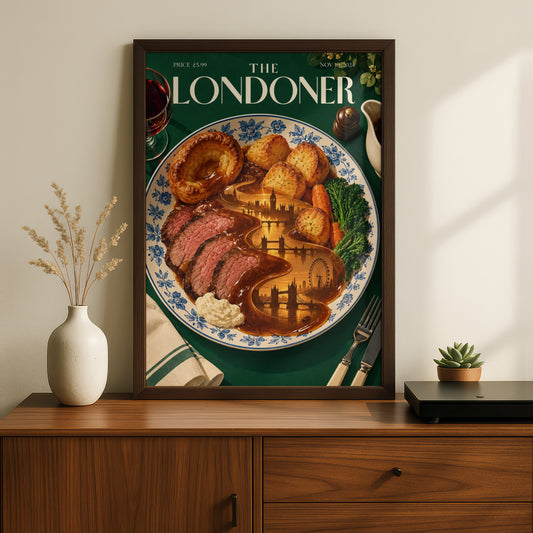 London Roast Dinner Poster, Vintage Magazine Cover Wall Art, Kitchen Art Print, Dining Room Decor