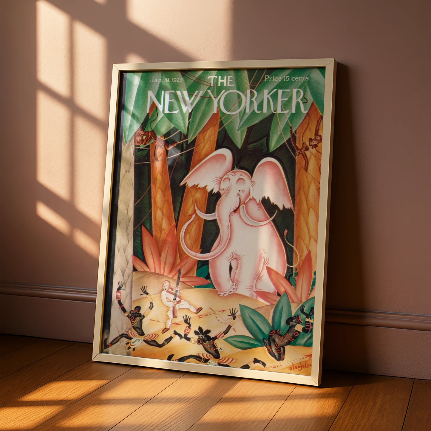 New Yorker 1929 Pink Elephant Jungle Cover Art Poster, Vintage Magazine Wall Art
