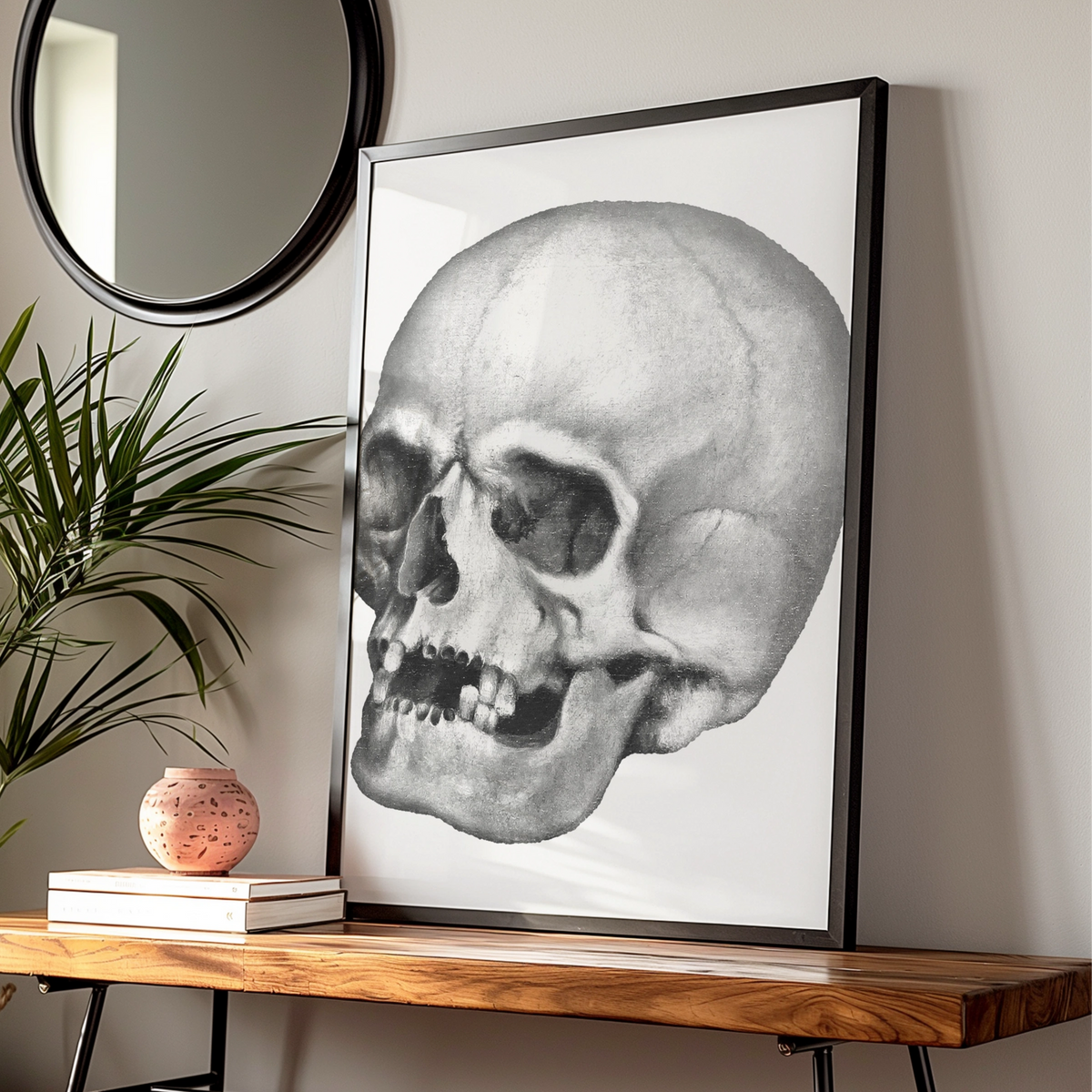 Halloween Skull Poster, Gothic Anatomy Wall Art, Dark Monochrome Skull Print, Spooky Decor — Digital Download