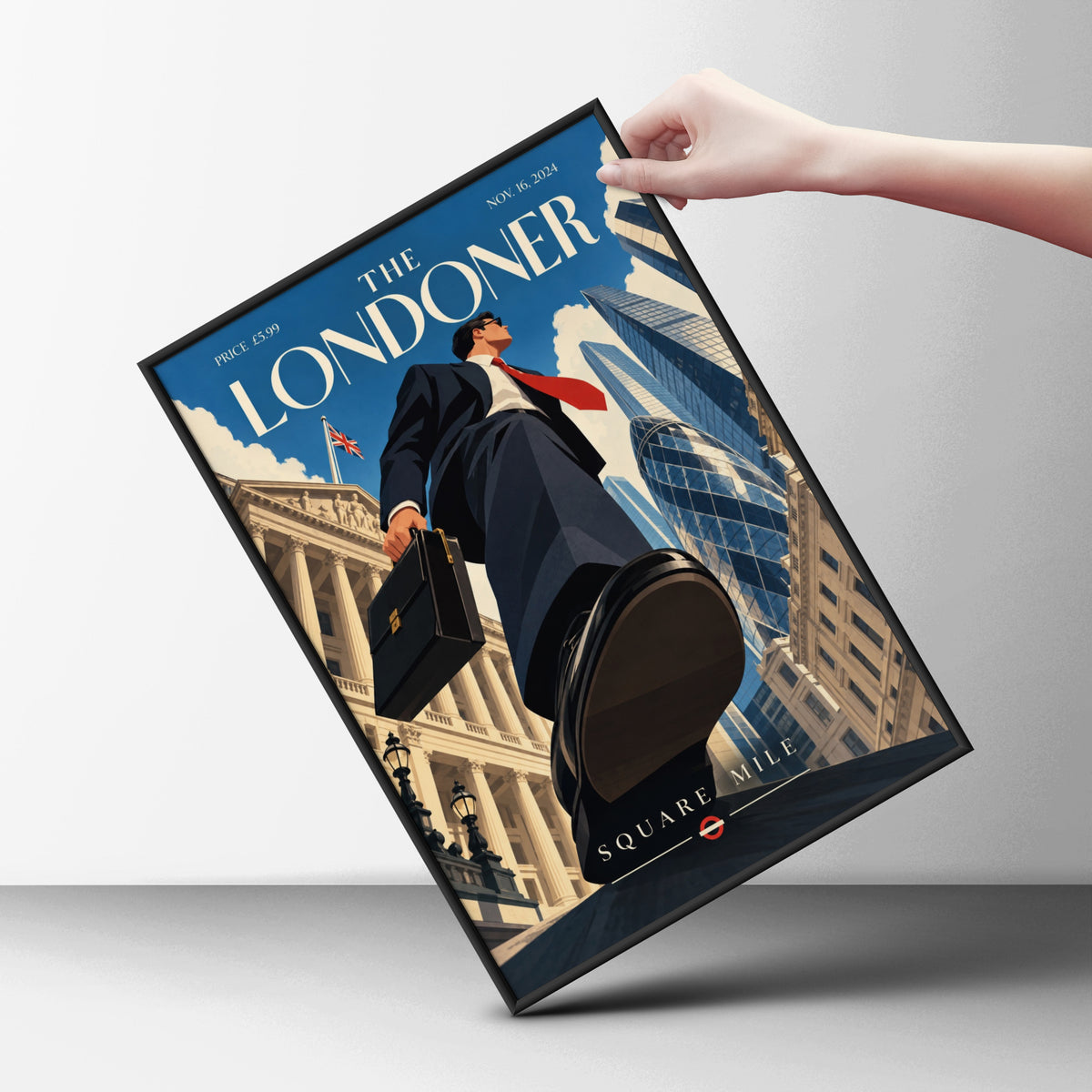 London Square Mile Poster, Retro Magazine Cover Wall Art, City of London Gherkin Print, Office