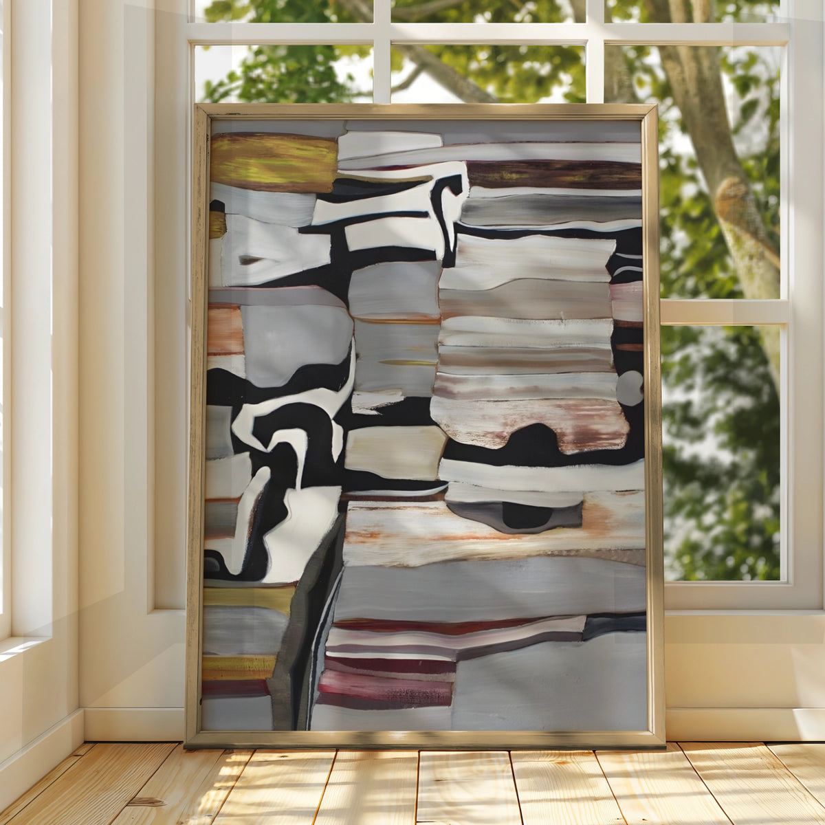 Modern Monochrome Abstract Wall Art, Black White Grey Neutral Poster, Contemporary Print
