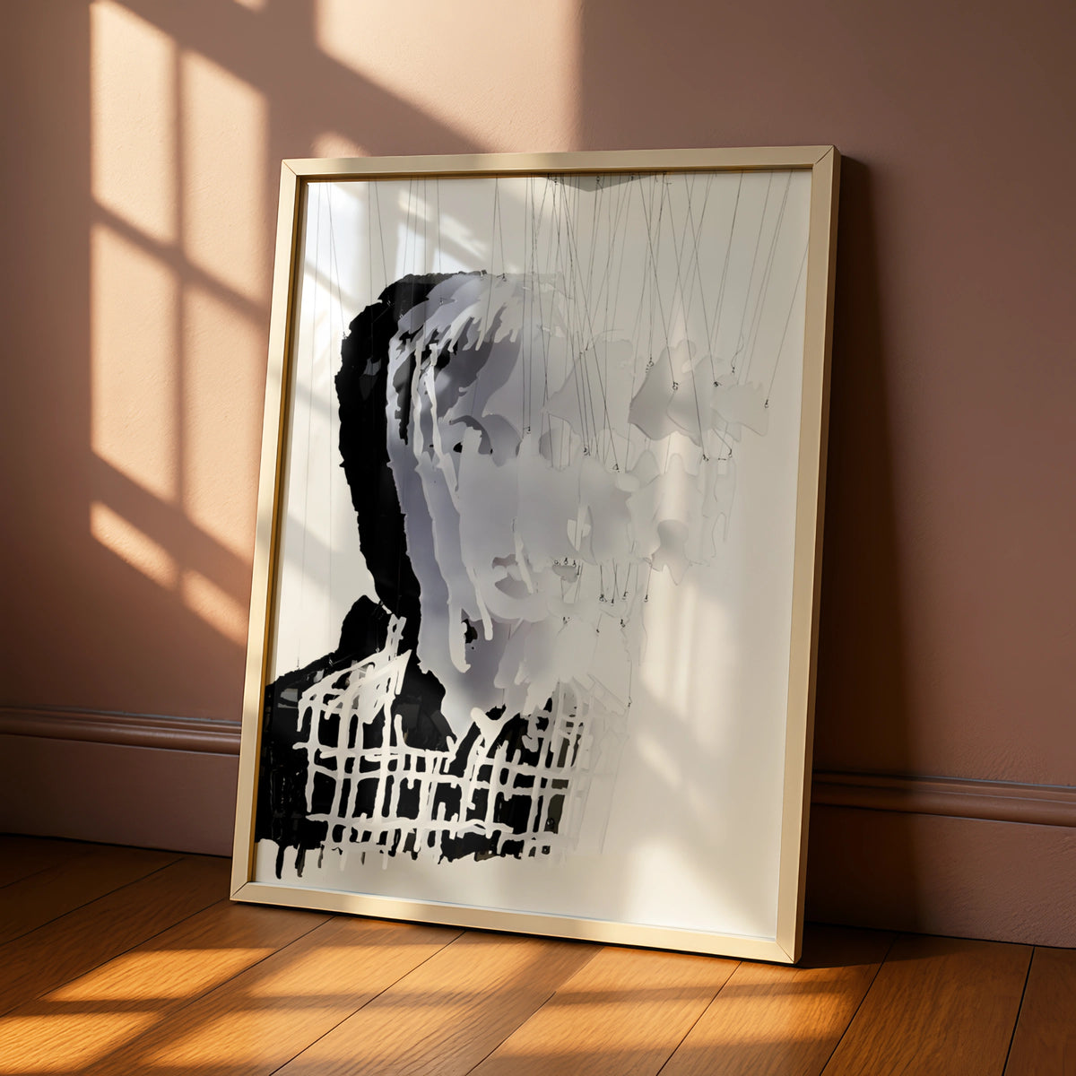 Fragmented Portrait Monochrome Wall Art, Abstract Face Print, Modern Black White Poster
