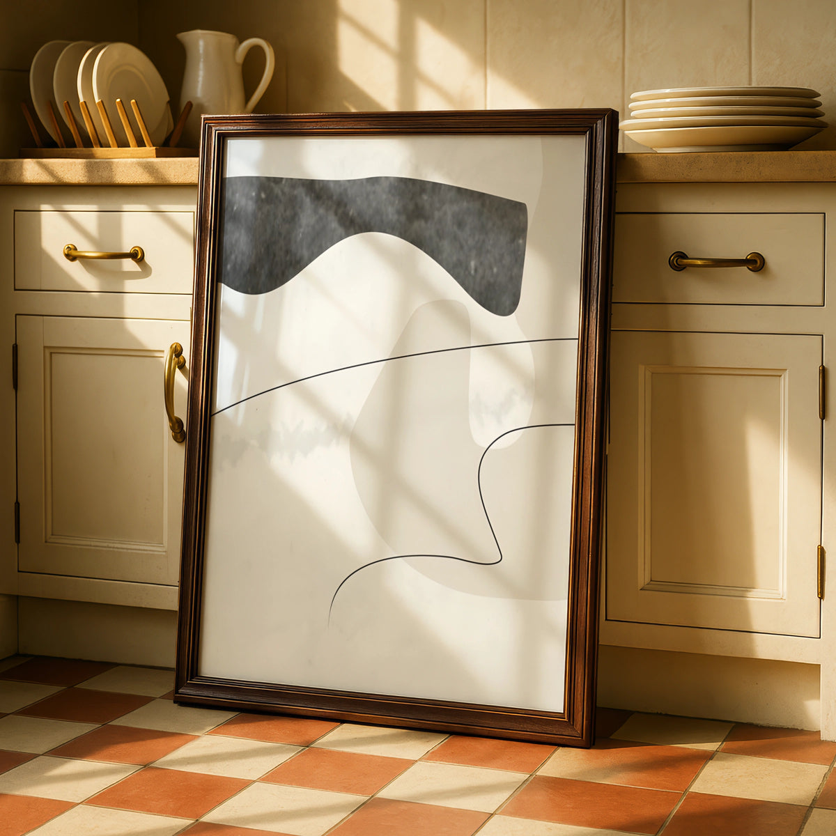 Abstract Shapes Print, Monochrome Wall Art, Neutral Minimalist Poster, Modern Line Art Decor