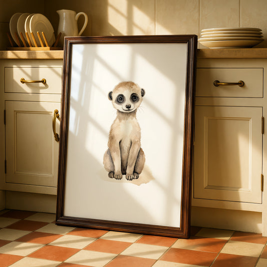 Meerkat Nursery Wall Art, Cute Animal Watercolour Print, Baby Room Poster, Kids Decor