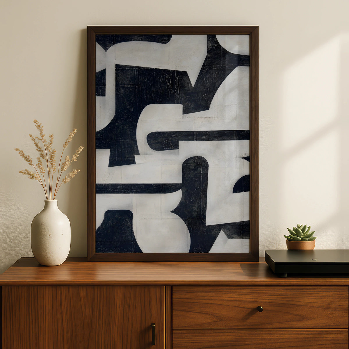 Monochrome Abstract Wall Art, Black and White Bold Shapes Print, Modern Gallery Poster