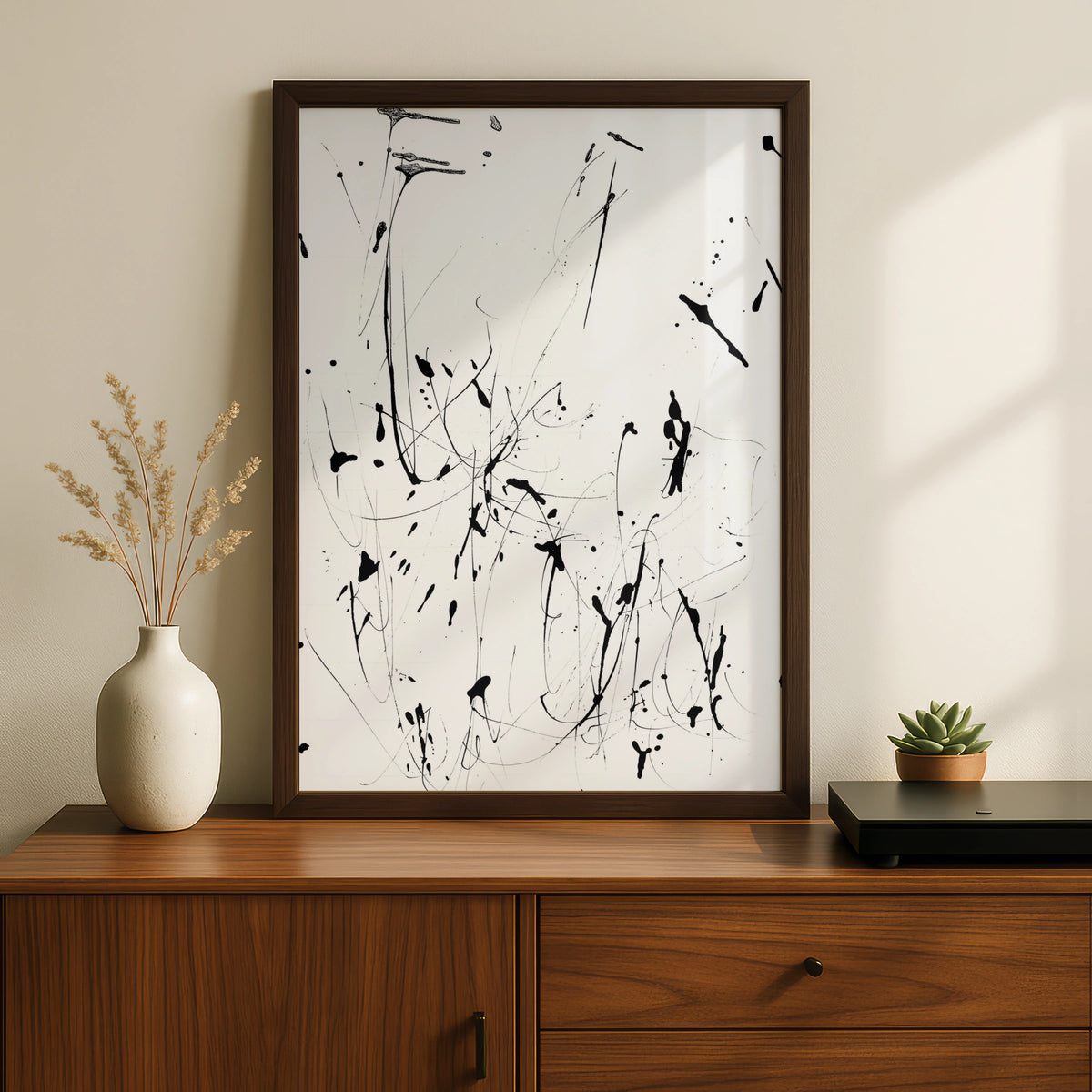 Black Ink Splatter Abstract Wall Art, Monochrome Poster, Modern Gallery Print