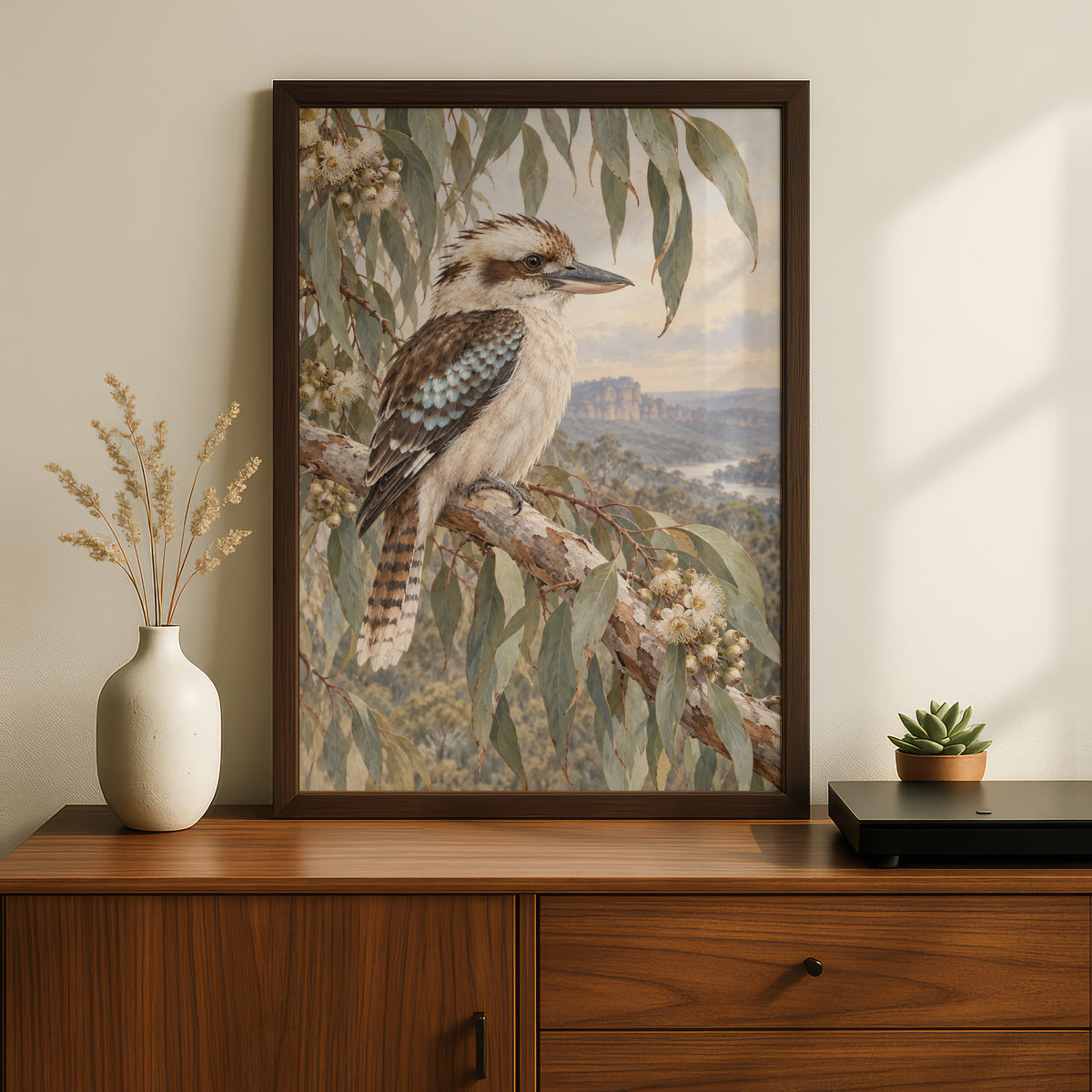 Kookaburra Australian Wall Art, Blue Mountains Bird Print, Eucalyptus Nature Poster