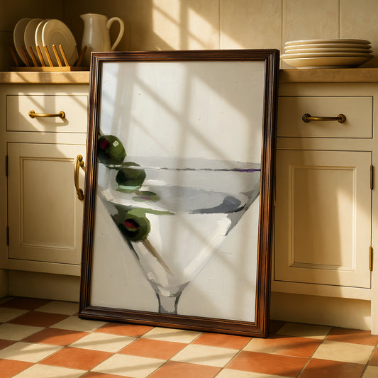 Martini Glass Print, Cocktail Wall Art, Neutral Modern Poster, Bar Cart Decor, Kitchen Art