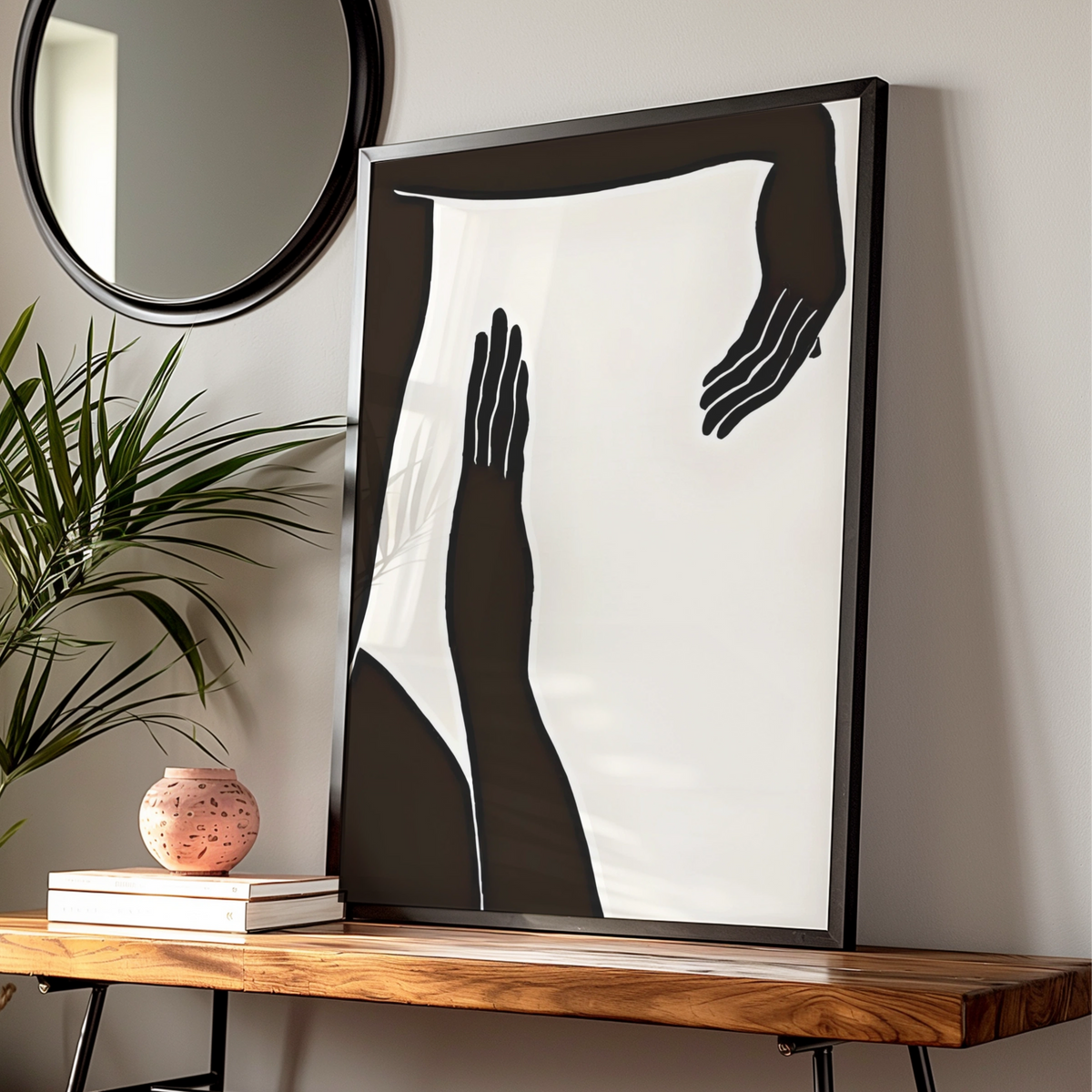 Female Figure Silhouette Print, Monochrome Wall Art, Minimalist Black White Poster, Modern Body Art