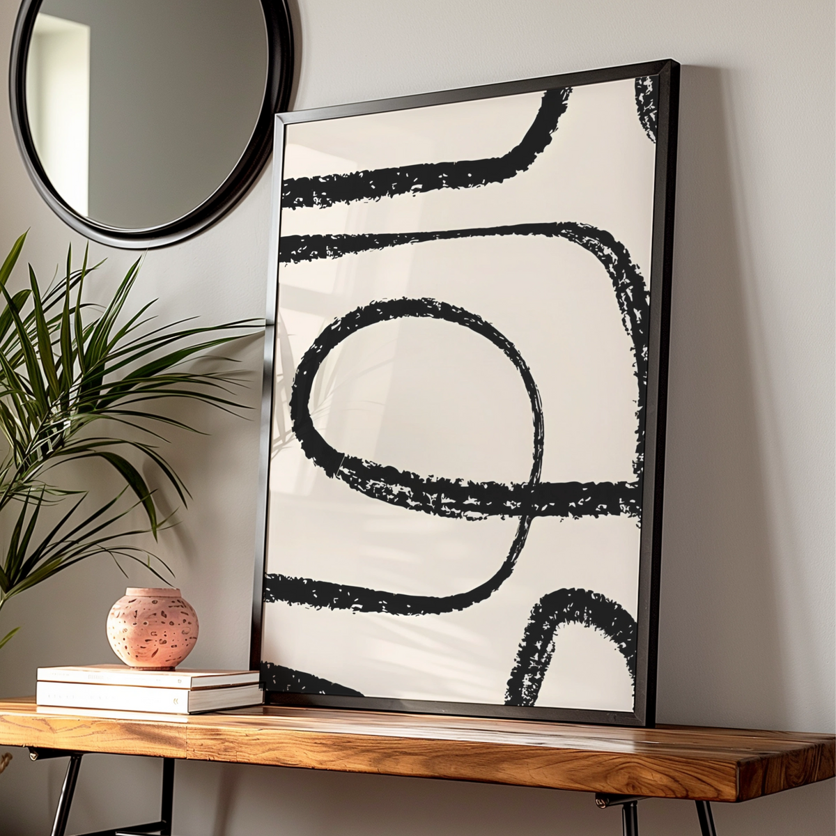 Abstract Line Art Print, Monochrome Wall Art, Black and White Minimalist Poster, Modern Decor