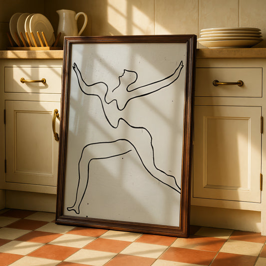 Dancing Figure Line Art, Monochrome Wall Art, Minimalist Print, Modern Black White Poster